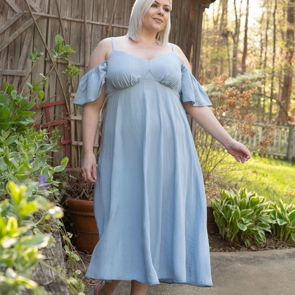 Eloquii Chambray Cold Shoulder Dress